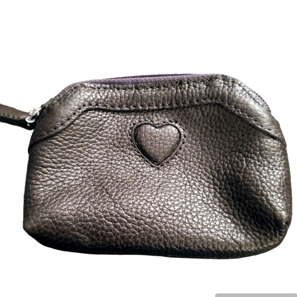 Brighton heart pebble leather zip coin pouch metallic bronze  NWT